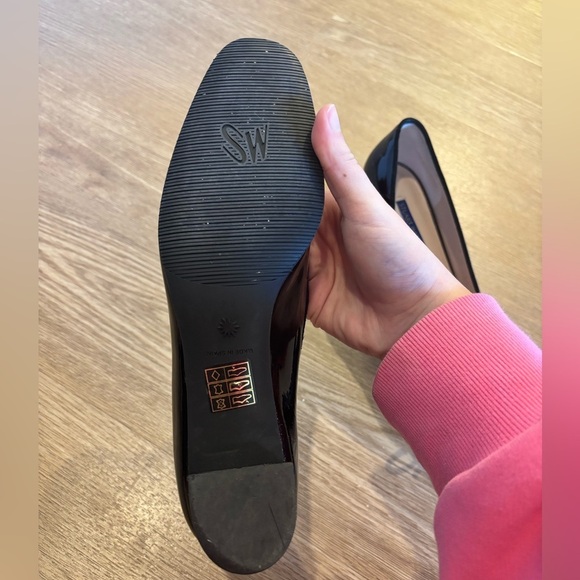 Stuart Weitzman Gabby Black Patent Leather Women's Bow block Heels - Picture 2 of 6